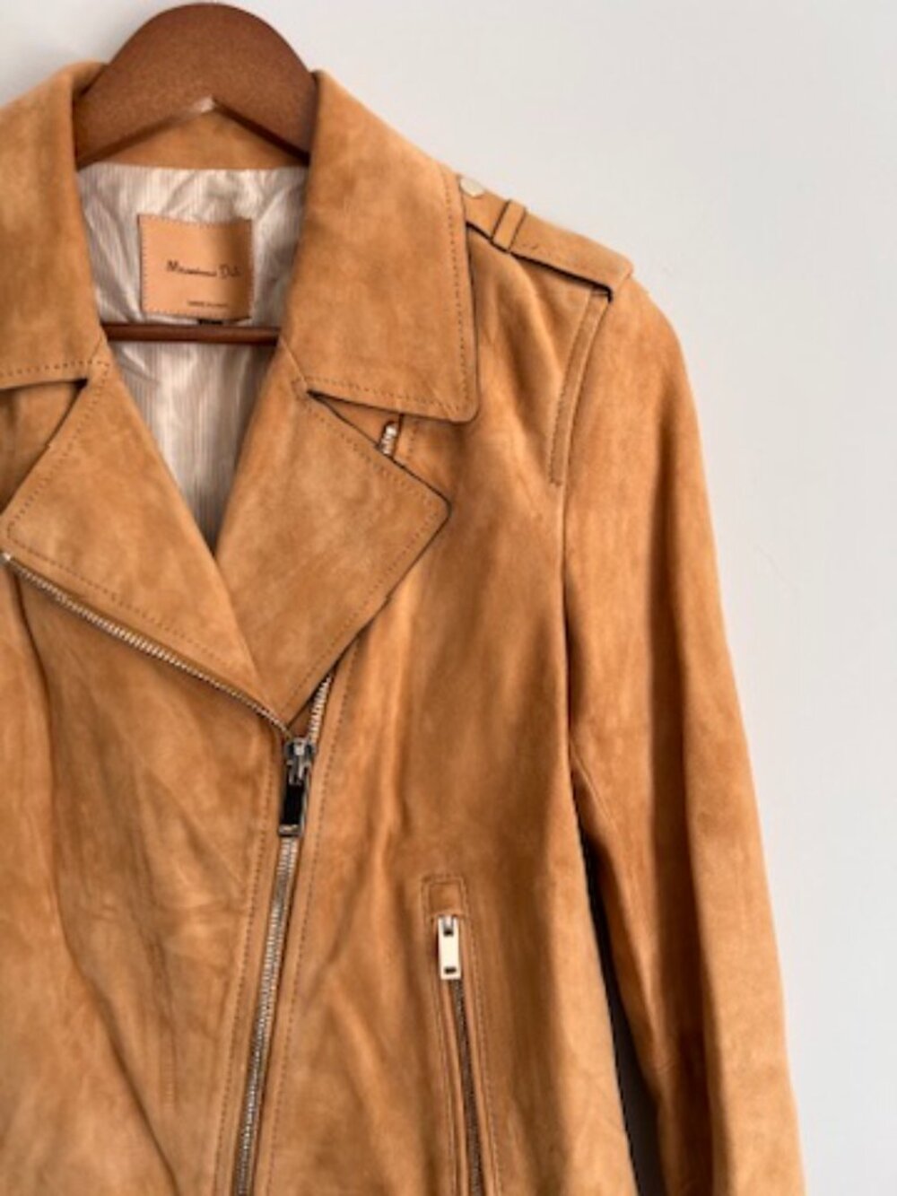 Massimo Dutti Goat Suede Moto Jacket Camel Tan Leather Size M - Picture 4 of 16